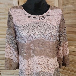 Stunning Floral Lace Top with Attached Pink Tank - Christopher & Banks